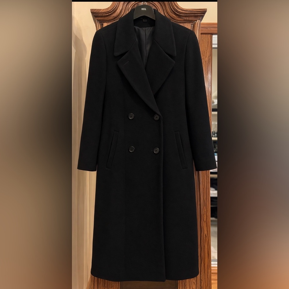 Evan Picone Black Double-Breasted Wool Pea Coat